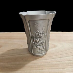 Royal Selangor Pewter Floral Relief Tumbler Vase 4 Seasons Embossed Asian Art